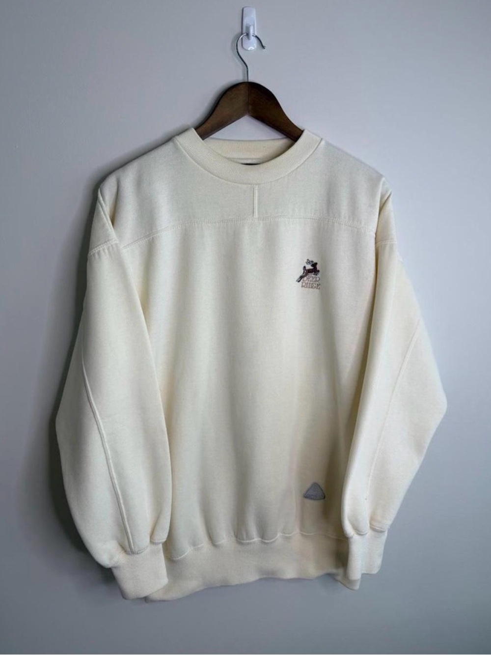 Vintage Deer Ridge Embroidered Crewneck Sweatshirt Cream Fleece Lined | Large